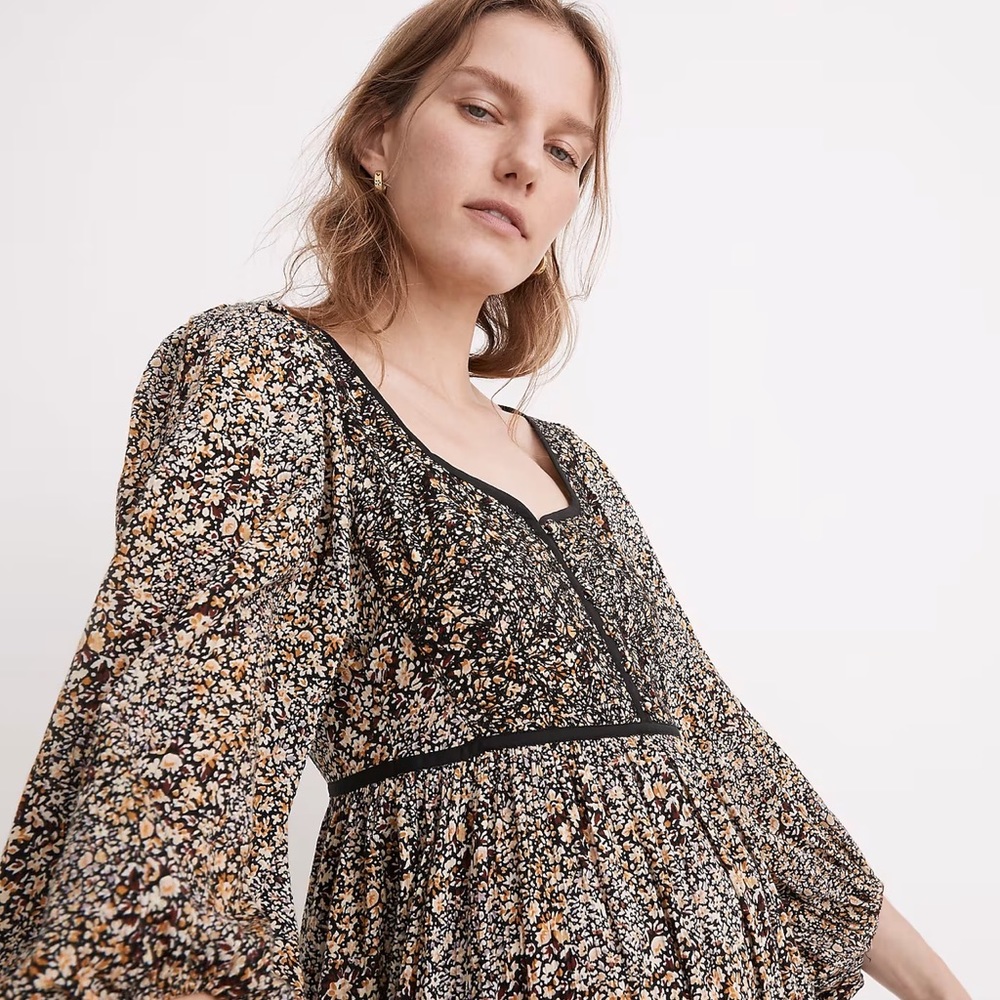 Madewell Embroidered Tiered Midi Dress in Cottage Garden